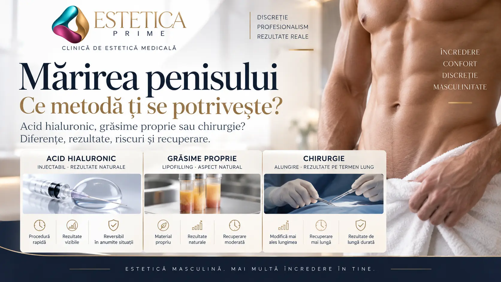 Comparație între acid hialuronic, grăsime proprie și chirurgie pentru mărirea penisului
